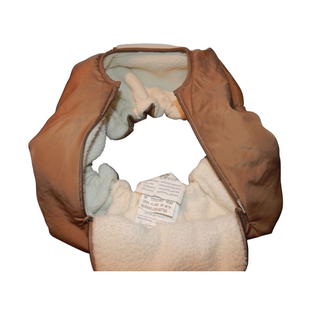 COZY COVER tan & cream insulated dual-zipper winter infant baby carseat cover - Picture 3 of 7
